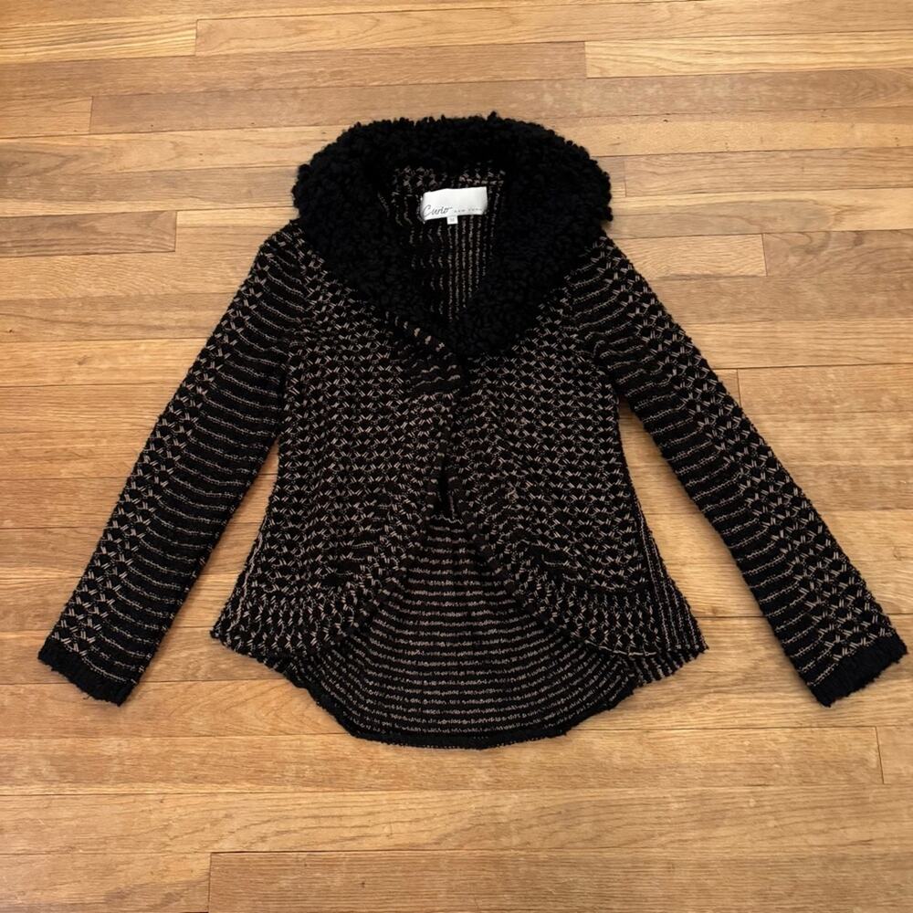 Curio New York black gold wrap style wool blend high low sweater sz medium
b17